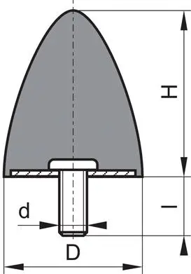 Gummi-Metall-Puffer parabelförmig Typ D D30xH36 M8x20 NR55 Geprüft