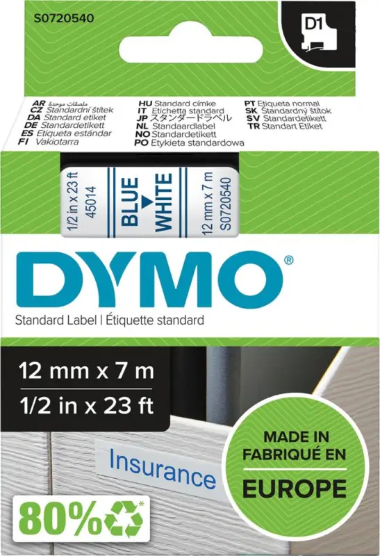 DYMO Schriftband D1 45014 blau/weiß 12mmx7m Must-Have