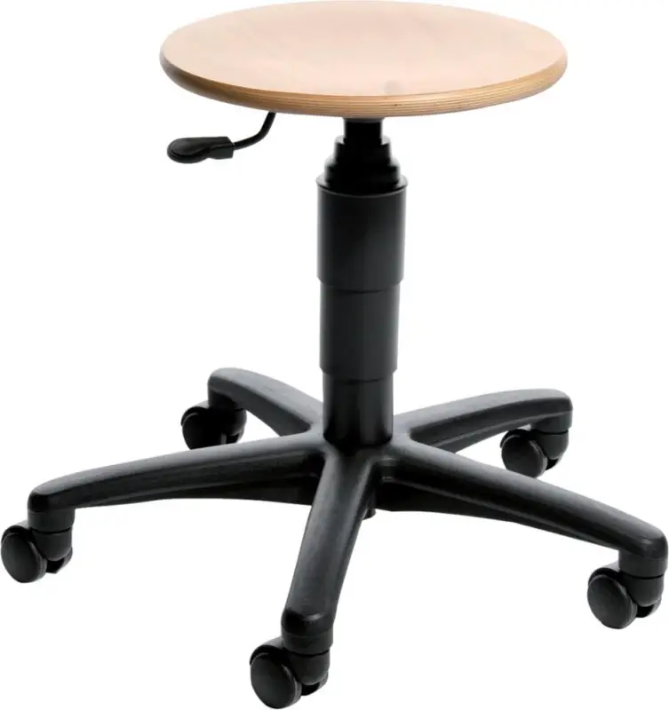 Drehhocker TEC 60 Holz Rundsitz Sitzhöhe 390-520 mm mit Rollen Preisreduziert