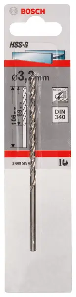 Meistverkauft BOSCH Metallbohrer HSS-G, DIN 340, 3,2 x 69 x 106 mm, 1er-Pack