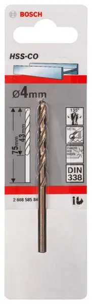 BOSCH Metallbohrer HSS-Co, DIN 338, 4 x 43 x 75 mm, 1er-Pack Abverkauf