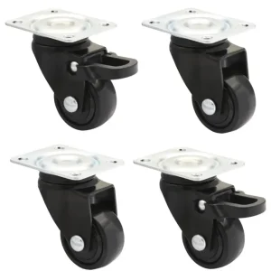 Design 3C Lenkrollen 4 teiliges Set - Ø 25 mm, soft, schwarz, 2 Rollen mit & 2 ohne Feststeller, Tragkraft 12 kg / Rolle Bestpreis