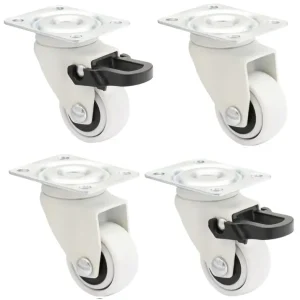 Design 3C Lenkrollen 4 teiliges Set - Ø 25 mm, soft, weiß, 2 Rollen mit & 2 ohne Feststeller, Tragkraft 12 kg / Rolle Zertifiziert