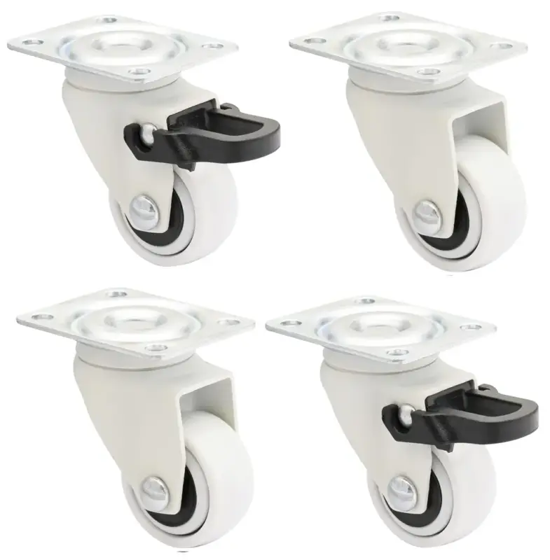 Design 3C Lenkrollen 4 teiliges Set - Ø 25 mm, soft, weiß, 2 Rollen mit & 2 ohne Feststeller, Tragkraft 12 kg / Rolle Zertifiziert