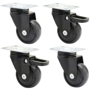 Design 3C Lenkrollen 4 teiliges Set - Ø 50 mm, soft, schwarz, 2 Rollen mit & 2 ohne Feststeller, Tragkraft 50 kg / Rolle Preisknaller