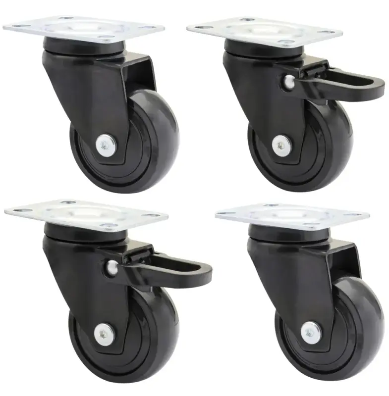 Design 3C Lenkrollen 4 teiliges Set - Ø 50 mm, soft, schwarz, 2 Rollen mit & 2 ohne Feststeller, Tragkraft 50 kg / Rolle Preisknaller