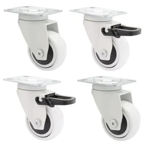 Design 3C Lenkrollen 4 teiliges Set - Ø 50 mm, soft, weiß, 2 Rollen mit & 2 ohne Feststeller, Tragkraft 50 kg / Rolle Sonderaktion
