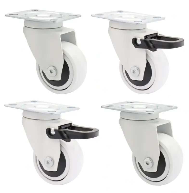 Design 3C Lenkrollen 4 teiliges Set - Ø 50 mm, soft, weiß, 2 Rollen mit & 2 ohne Feststeller, Tragkraft 50 kg / Rolle Sonderaktion