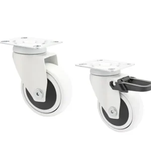 Schneller Versand Design 3C Lenkrollen 4 teiliges Set - Ø 75 mm, soft, weiß, 2 Rollen mit & 2 ohne Feststeller, Tragkraft 75 kg / Rolle