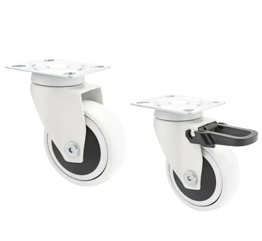 Schneller Versand Design 3C Lenkrollen 4 teiliges Set - Ø 75 mm, soft, weiß, 2 Rollen mit & 2 ohne Feststeller, Tragkraft 75 kg / Rolle