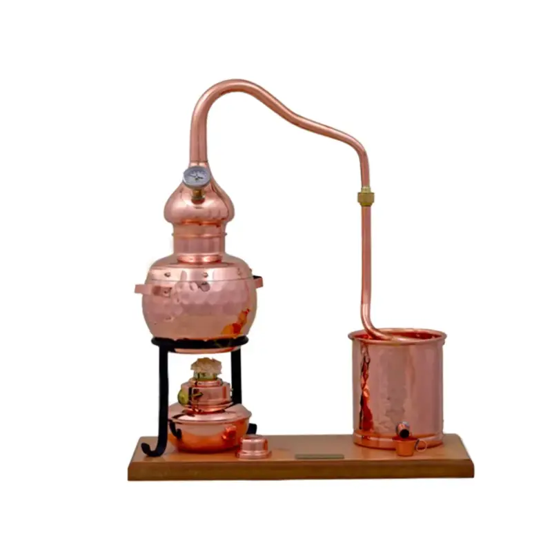 Destille, Destilliergerät, Destillationsapparatur - Alembic Set Premium, mit Spiritusbrenner und Thermometer, 0,7L Neu