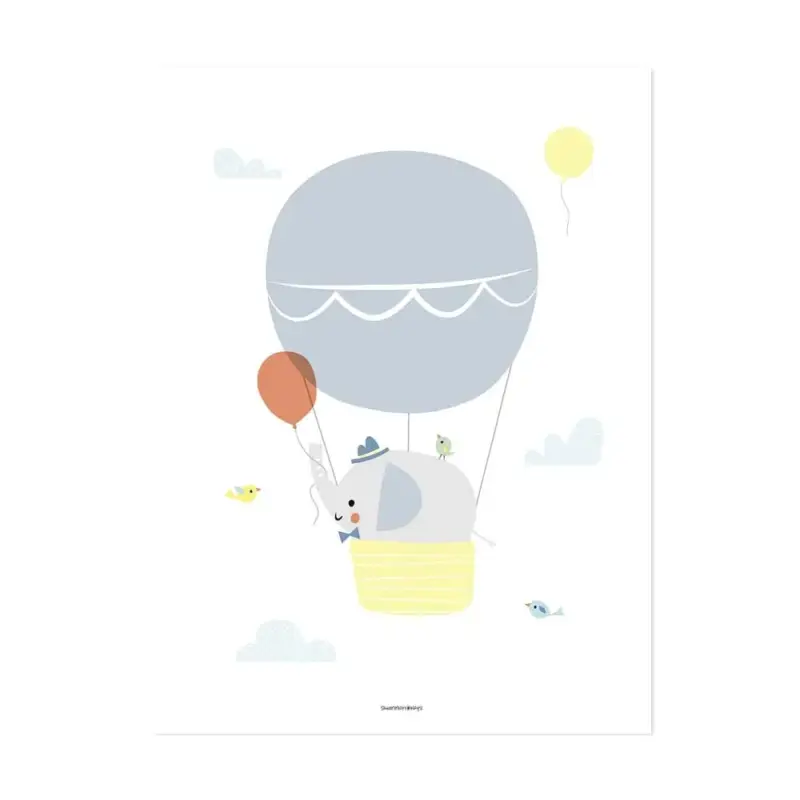Billig Lilipinso Poster Elefant im Ballon grau gelb