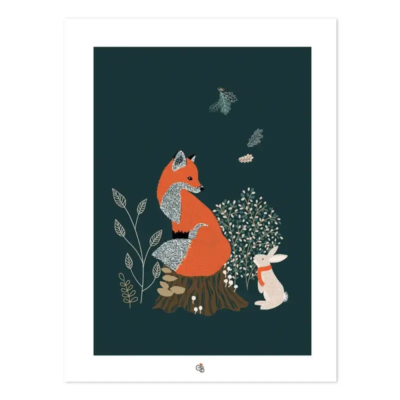 Knallerangebot Lilipinso Poster Fuchs und Hase im Wald dunkelgrün