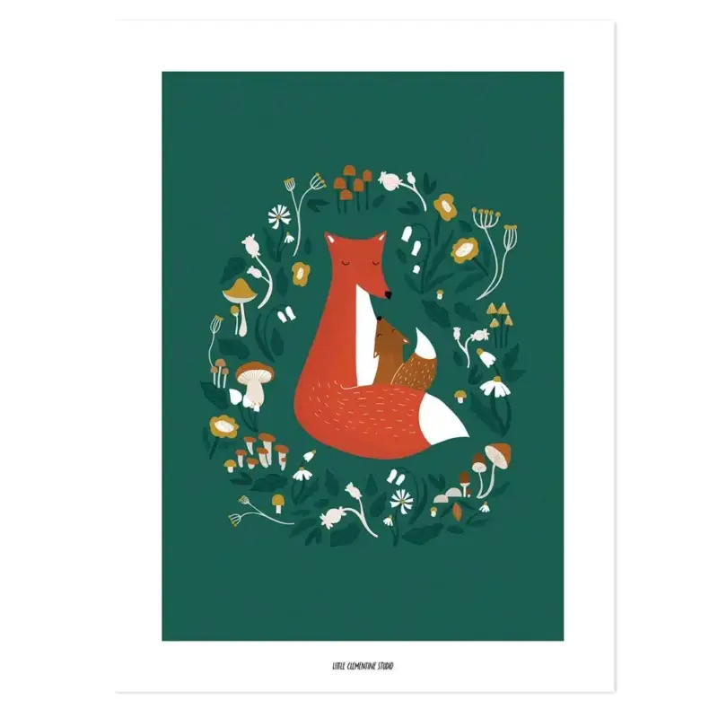 Lilipinso Poster Fuchs und Pilze dunkelgrün Neuheit