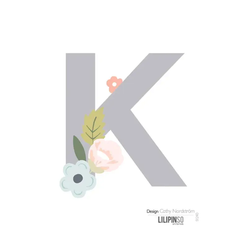 Sichere Zahlung Lilipinso Sticker Buchstabe mit Blüten grau rosa pastell K