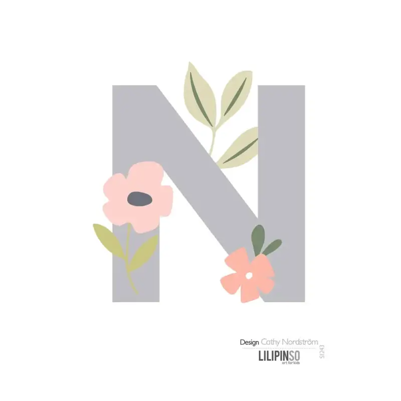 Echt Lilipinso Sticker Buchstabe mit Blüten grau rosa pastell N