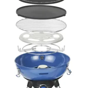 Ausverkauf Party GrillCampingkocher 400 CV, Topfkreuz, Deckel mit Wok-Funktion, wendbare Grill-und Kontaktgrillplatte, Grillrost