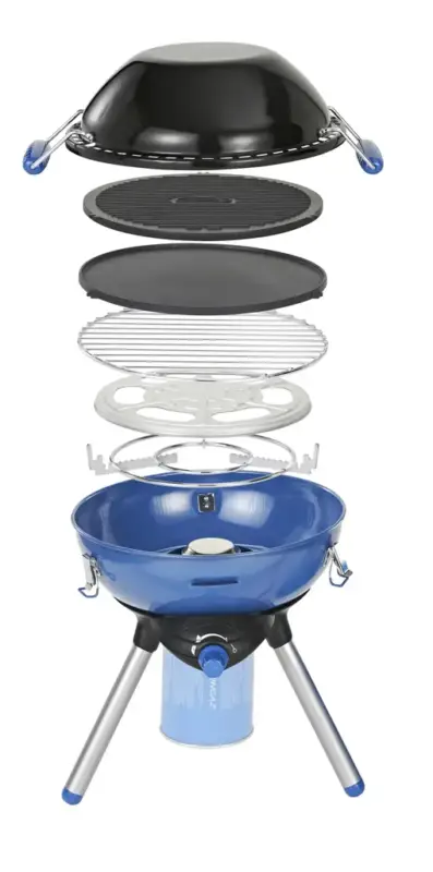 Ausverkauf Party GrillCampingkocher 400 CV, Topfkreuz, Deckel mit Wok-Funktion, wendbare Grill-und Kontaktgrillplatte, Grillrost