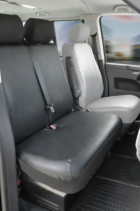 Passform Sitzbezüge VW T6 für Doppelbank vorne umlegbar aus Kunstleder ab Baujahr 07/2015 bis heute Abverkauf