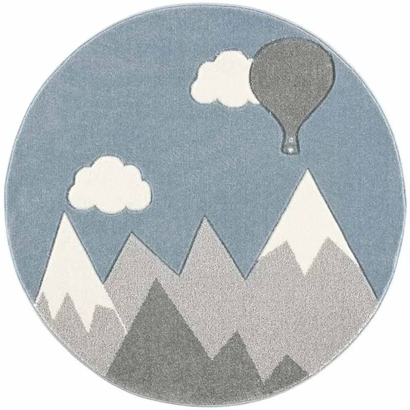 Scandic Living Kinderteppich rund Berge & Ballon grau Neue Ware