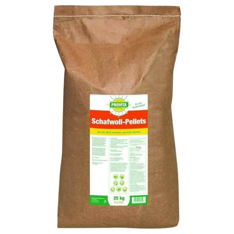 Nur Heute Schafwollpellets 25 kg, Schafwolle Dünger 11,7+5,4 für ca.250m² Provita