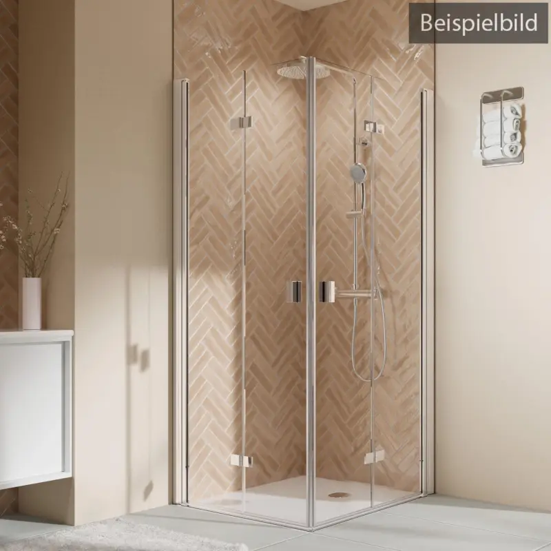 Abverkauf Breuer Elana 2.0 eckig Eckeinstieg Drehfalttür 4-teilig Grau getönt 90 x 75 cm - Alu Silber matt