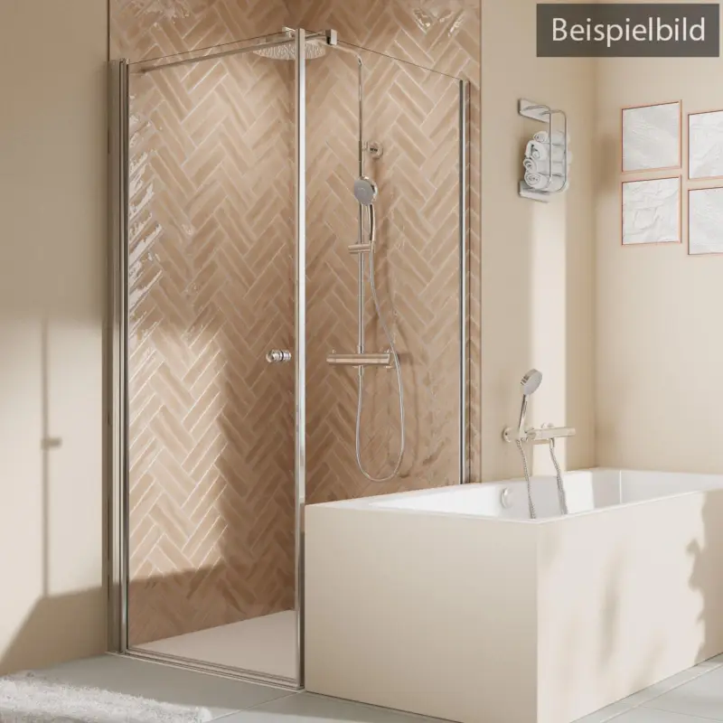 Abverkauf Breuer Elana 2.0 rund Badewannenseitenwand für Drehtür oder Drehfalttür (neben Wanne) Wandanschlag rechts Satiniert 75 cm - Alu Silber matt