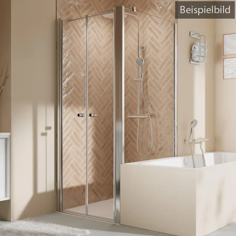 Abverkauf Breuer Elana 2.0 rund Badewannenseitenwand für Pendeltür (auf Wanne) Wandanschlag rechts Terrazzo 90 cm - Alu Silber matt
