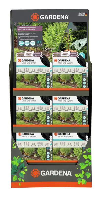 Neue Kollektion Gardena Tropfbewässerung-Set Gemüse-/Pflanzreihe 15m Micro-Drip-System Display
