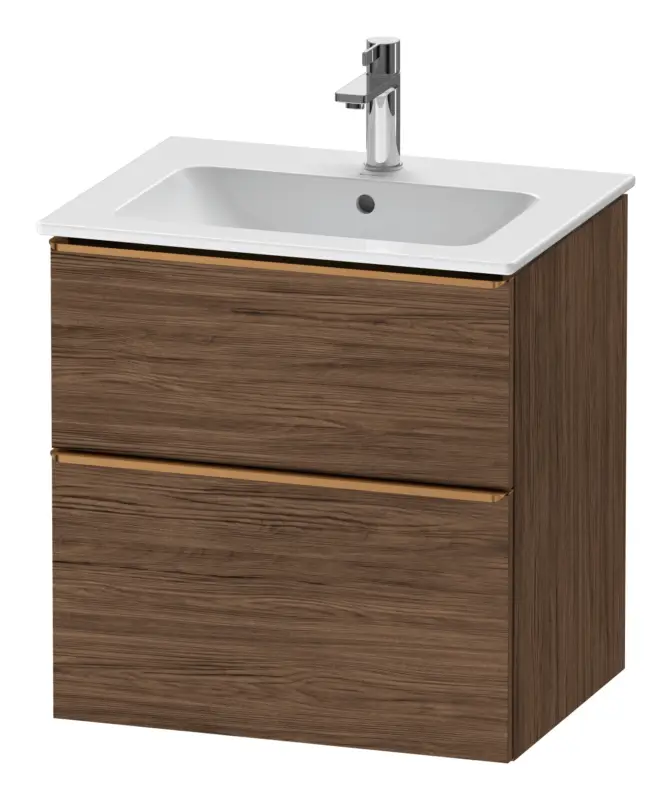 Duravit D-Neo Waschtischunterschrank mit 2 Auszügen Griff Bronze Gebürstet 610 x 625 x 462 mm - Nussbaum dunkel Matt Echt