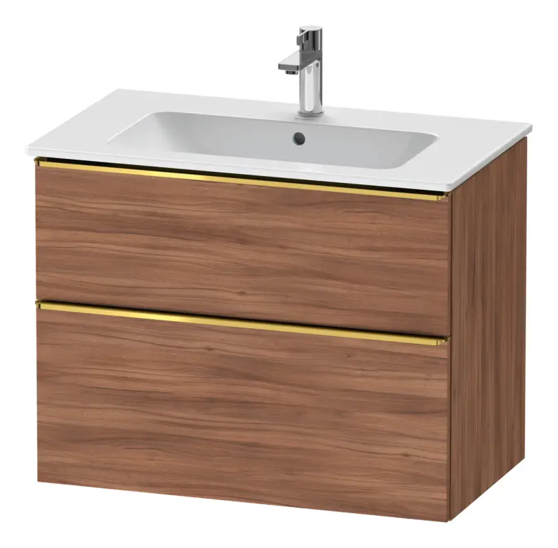 Duravit D-Neo Waschtischunterschrank für 233683 mit 2 Auszügen Griff Gold Poliert 810 x 625 x 462 mm - Nussbaum Natur Matt Echt
