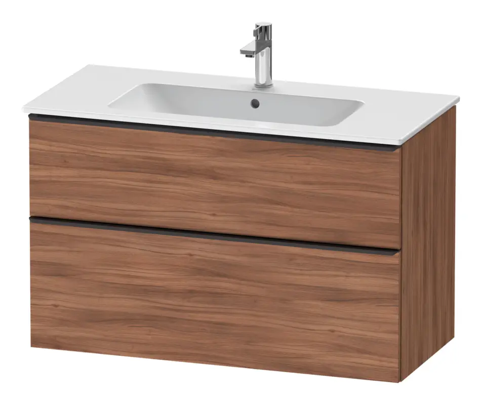 Neue Ware Duravit D-Neo Waschtischunterschrank mit 2 Auszügen Griff Diamantschwarz Matt 1010 x 625 x 462 mm - Nussbaum Natur Matt