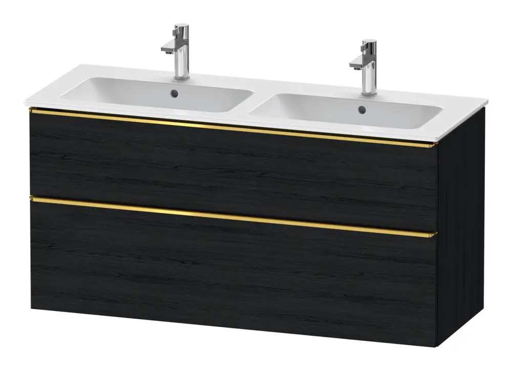 Bestpreis Duravit D-Neo Waschtischunterschrank für 2 Becken mit 2 Auszügen Griff Gold Poliert 1280 x 625 x 462 mm Eiche Schwarz Matt