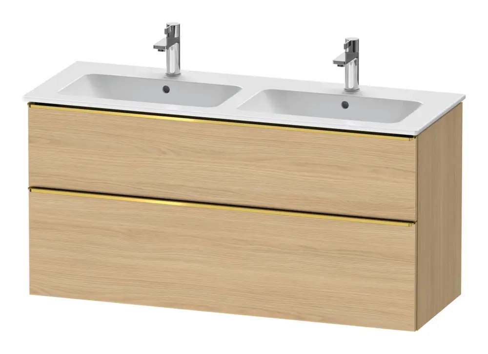 Nur Für Kurze Zeit Duravit D-Neo Waschtischunterschrank für 2 Becken mit 2 Auszügen Griff Gold Poliert 1280 x 625 x 462 mm - Eiche Natur Matt