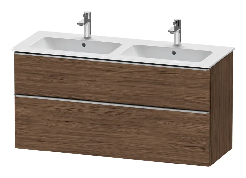 Expressversand Duravit D-Neo Waschtischunterschrank für 2 Becken mit 2 Auszügen Griff Edelstahl Gebürstet 1280 x 625 x 462 mm - Nussbaum dunkel Matt