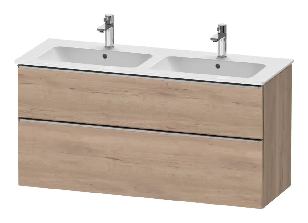 Highlight Duravit D-Neo Waschtischunterschrank für 2 Becken mit 2 Auszügen Griff Edelstahl Gebürstet 1280 x 625 x 462 mm - Eiche Marmoriert Matt