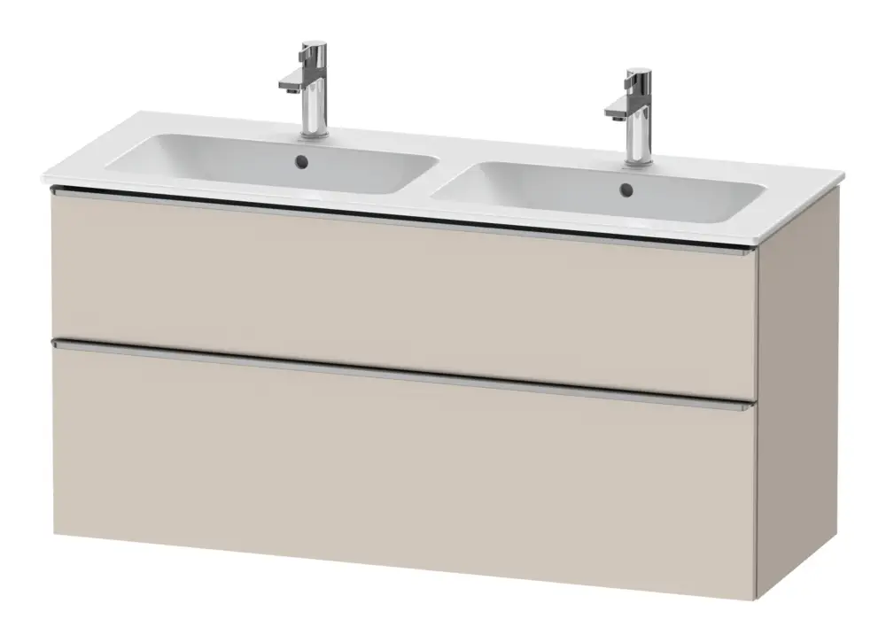 Billig Duravit D-Neo Waschtischunterschrank für 2 Becken mit 2 Auszügen Griff Edelstahl Gebürstet 1280 x 625 x 462 mm - Taupe Matt