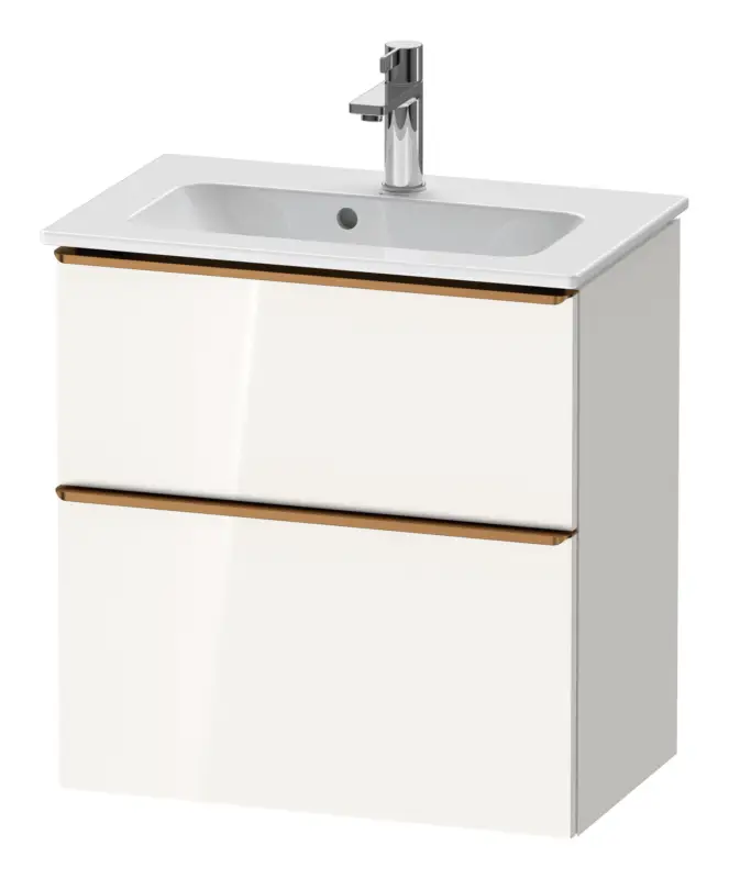 Duravit D-Neo Waschtischunterschrank mit 2 Auszügen Griff Bronze Gebürstet 610 x 625 x 372 mm - Weiß Hochglanz Abverkauf