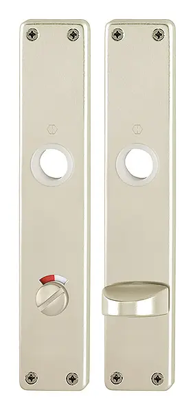 Hoppe Aluminium-Langschild-Paar 202SP mit Schlitzkopf/Olive und Rot/Weiß-Scheibe für Bad/WC-Türen - neusilberfarben Neu Im Sortiment