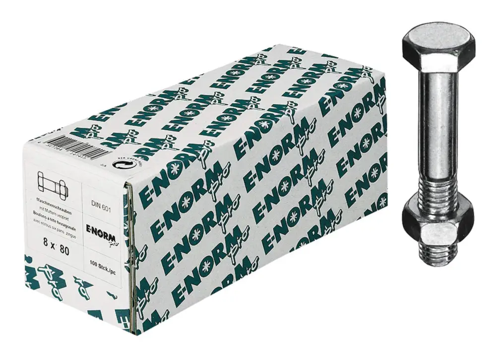 Günstig E-NORMpro Sechskantschraube mit Mutter DIN 601 galvanisch verzinkt M12 x 120 mm(Verpackungseinheit: 50Stück)