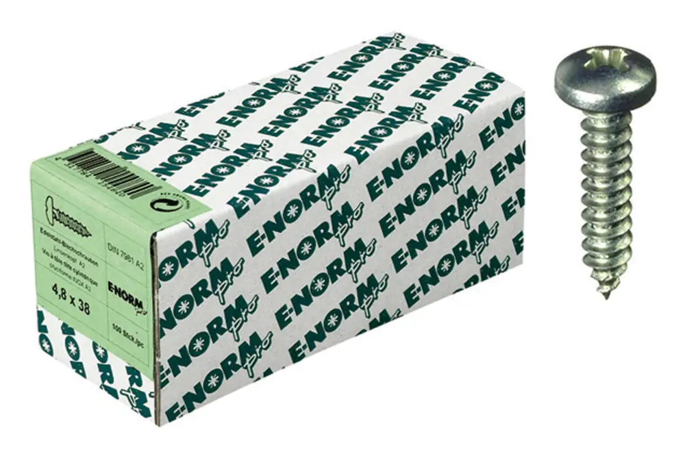 Ausverkauf E-NORMpro Blechschraube DIN 7981 Edelstahl A2 Linsenkopf Form-C Kreuzschlitz H 4,8 x 16 mm(Verpackungseinheit: 100Stück)