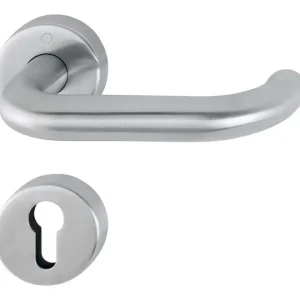Abverkauf Hoppe Paris Edelstahl-Rosetten-Türgriff-Garnitur E138/42H/42HKVS, Profilzylinder, mit Schlüsselrosetten für Innentüren (40-45 mm) - matt