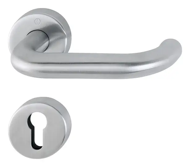 Abverkauf Hoppe Paris Edelstahl-Rosetten-Türgriff-Garnitur E138/42H/42HKVS, Profilzylinder, mit Schlüsselrosetten für Innentüren (40-45 mm) - matt
