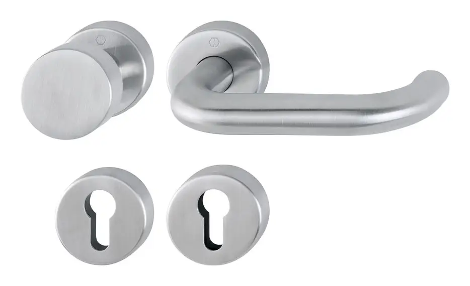 Hoppe Paris Edelstahl-Rosetten-Wechsel-Garnitur E58/42H/42HKVS/138, Profilzylinder, mit Schlüsselrosetten für Wohnungsabschluss-Türen (40-45 mm) - matt Preisknaller