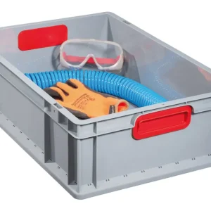 Kracherpreis Allit EuroBox 612 Größe 600 x 400 x 120 mm Griffegeschlossen grau / rot