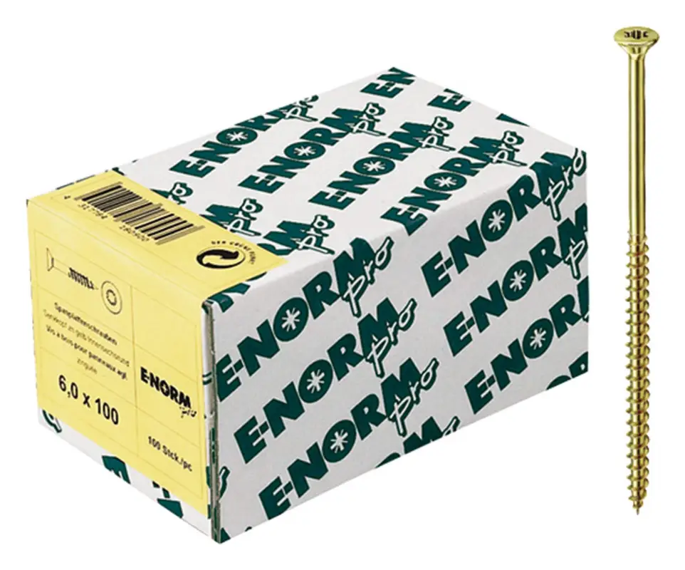 E-NORMpro Spanplattenschrauben Senkkopf verzinkt gelb Teilgewinde Innenstern TX 5 x 60 / 36 mm(Verpackungseinheit: 100Stück) Nur Heute