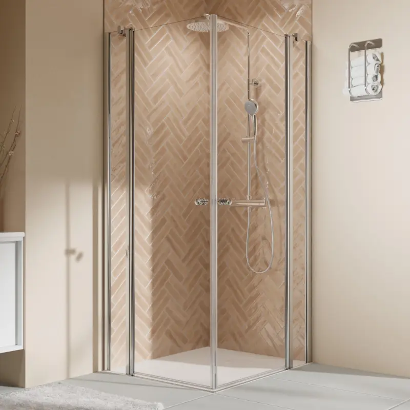 Angebot Breuer Elana 2.0 rund Eckeinstieg Drehtür mit Festteil 4-teilig Klarglas hell 80 x 80 cm - Alu Chromeffekt