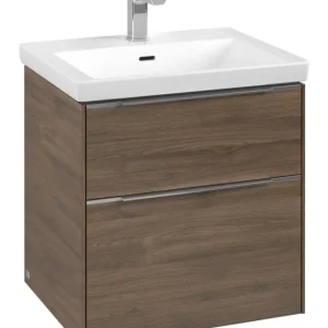 Rabatt Villeroy & Boch Subway 3.0 Waschbeckenunterschrank für Becken mittig 2 Auszüge 572 x 576 x 462 mm - Arizona Oak / Aluminium glänzend