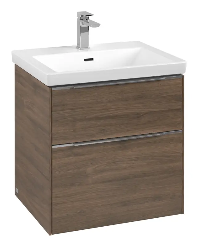 Rabatt Villeroy & Boch Subway 3.0 Waschbeckenunterschrank für Becken mittig 2 Auszüge 572 x 576 x 462 mm - Arizona Oak / Aluminium glänzend