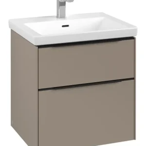 Neu Villeroy & Boch Subway 3.0 Waschbeckenunterschrank für Becken mittig 2 Auszüge 572 x 576 x 462 mm - Taupe / Volcano Black